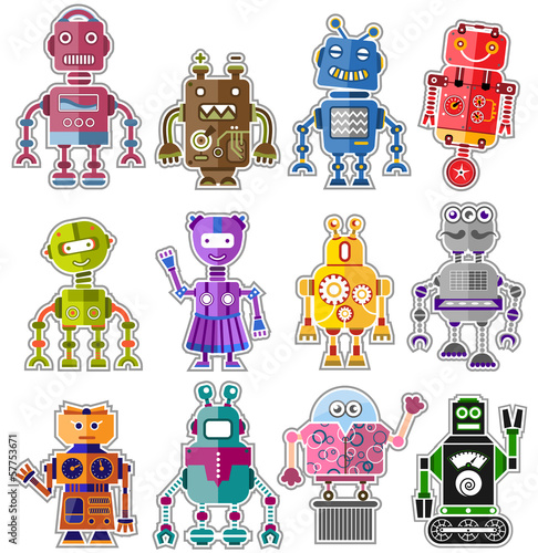 Obraz na płótnie canvas trzyczęściowy "tryptyk" Zestaw dwunastu kolorowych i uroczych robotów