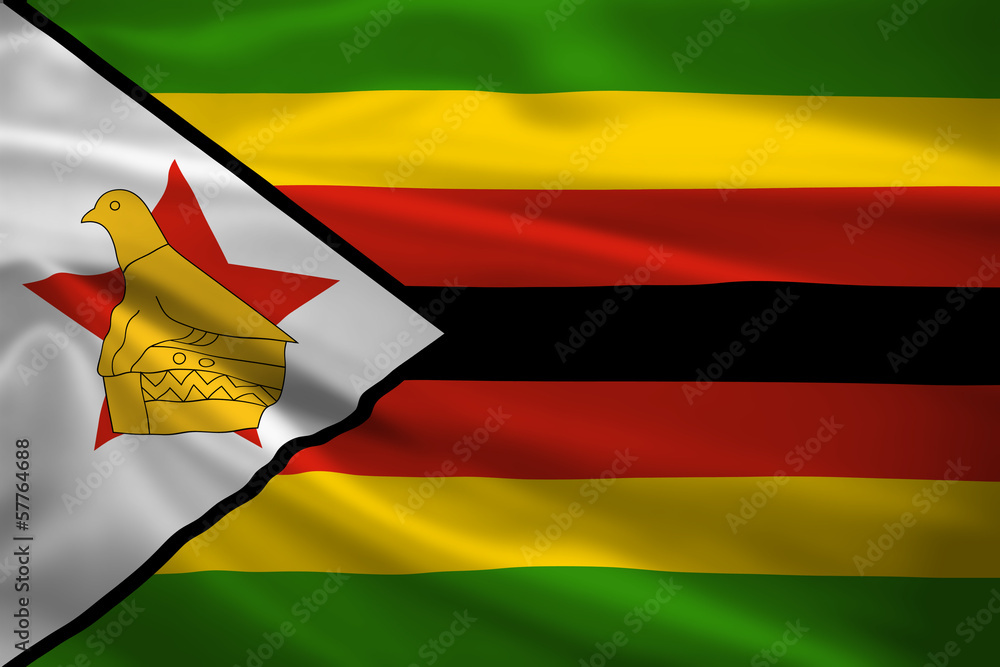 Zimbabwe flag blowing in the wind - obrazy, fototapety, plakaty 