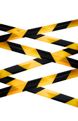 Black and yellow caution striped tapes isolated on white