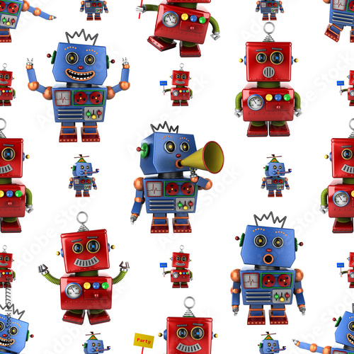 Obraz na płótnie canvas dwuczęściowy "dyptyk" Bez szwu rocznika wzór robota zabawki