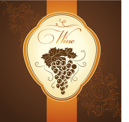 Poster - Wine label with grapes on brown paper.