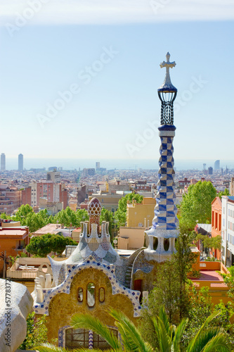 Fotoboard na płycie Park Guell, Barcellona, ​​Hiszpania