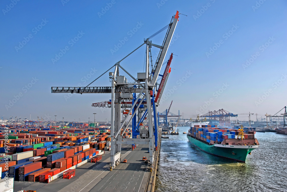 Container Terminal - Hamburg. - obrazy, fototapety, plakaty 