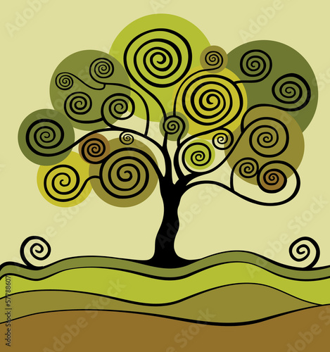 Plakat na zamówienie Green tree with curls. Garden.