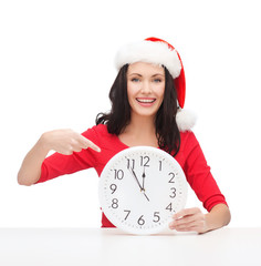 Sticker - woman in santa helper hat with clock showing 12