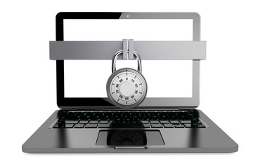 Aufkleber - Secure Concept. Laptop computer with Pad Lock