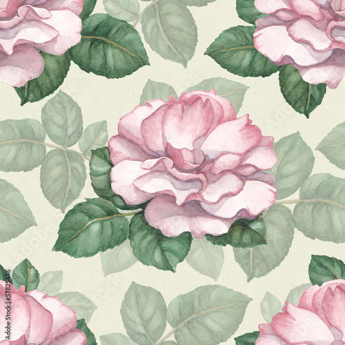 Obraz w ramie Watercolor seamless pattern with rose illustration