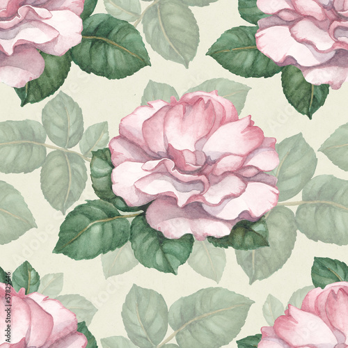 Naklejka na kafelki Watercolor seamless pattern with rose illustration