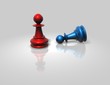 two chess pawns red and blue fight isolated illustration