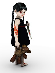 Wall Mural - A gothic blood covered small girl with knife.