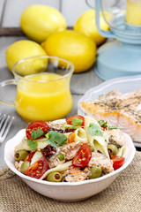 Canvas Print - Salmon salad on wooden table