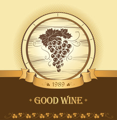 Poster - Wine cask . labels for wine with grapes. Barrel. Ceg