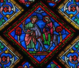 Papier Peint - holy family - nativity stained glass