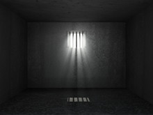Prison Interior With Sun Rays Breaking Through A Barred Window