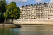 View of River Seine quayside and tip of Île Saint Louis, Paris