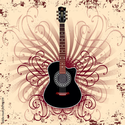 Plakat na papierze fotorealistycznym Gitara akustyczna