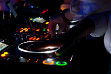 Colourful DJ Music Deck At Night