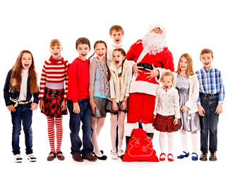 Wall Mural - Group of children with Santa Claus.