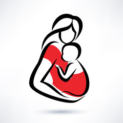 Wall Mural - mother holding baby in the sling, vector symbol