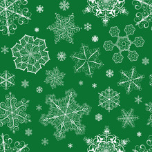 Christmas Seamless Pattern Of Snowflakes On Green