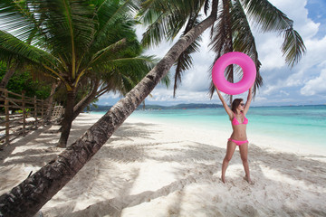 Wall Mural - Beautiful woman the beach