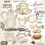 Collection of vintage vector decorative elements tea and coffee