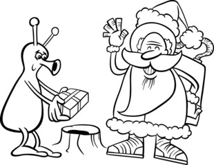 Wall Mural - santa claus and alien coloring page