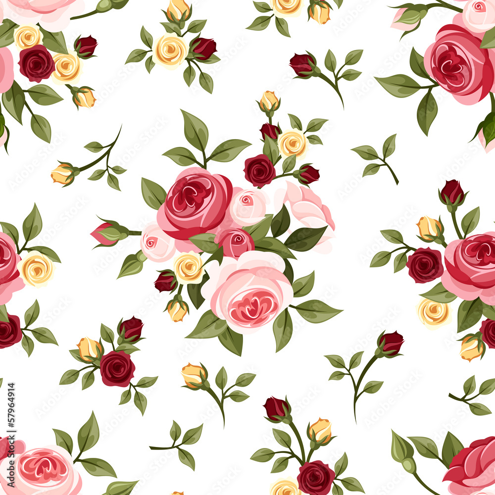 Vintage Seamless Pattern With Roses Vector Illustration Wall Mural