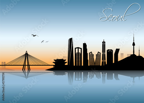 Obraz na płótnie canvas dwuczęściowy "dyptyk" Seoul skyline