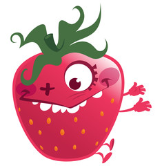 Fototapete - Cartoon pink strawberry fruit character making a crazy face
