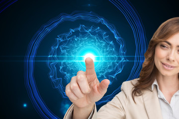 Poster - Composite image of businesswoman touching invisible screen