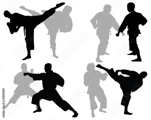 Dekoracja na wymiar  czarne-sylwetki-walki-karate-ilustracji-wektorowych