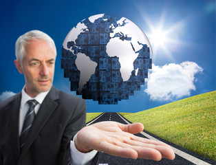 Poster - Composite image of concentrated businessman with palm up