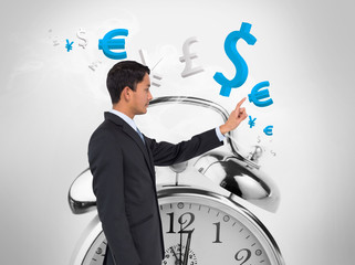 Poster - Composite image of serious asian businessman pointing