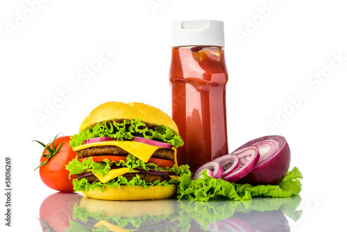 Naklejka samoprzylepna Hamburger, warzywa i keczup