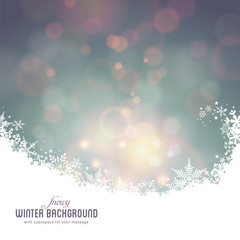 snowy winter background with defocused lights