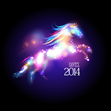 2014 New Year Design With Cartoon Horse.
