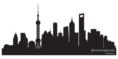 Wall Mural - Shanghai China city skyline vector silhouette