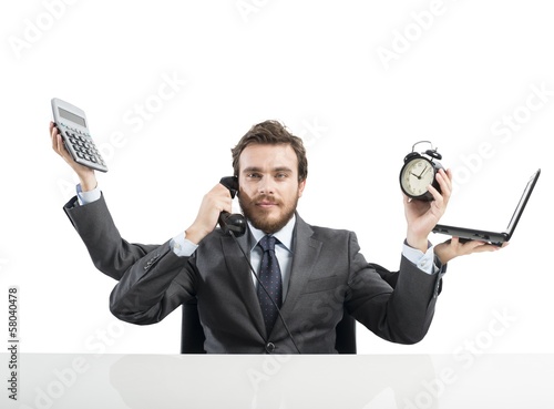 Foto-Lamellenvorhang - Businessman multitasking (von alphaspirit)