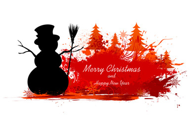 Poster - Snowman in Christmas Snowflakes Background