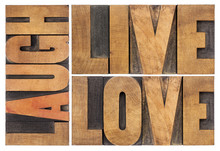 Live, Love, Laugh In Wood Type