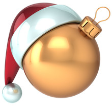 Happy New Year Christmas Ball Gold Bauble Santa Hat Icon