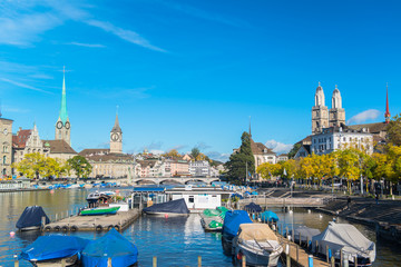 Limmat river and famous Zurich churches