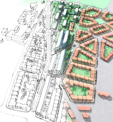 Urban sketch of a housing development
