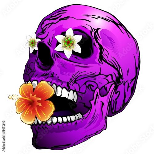 Purple Skull with Tropical Flowers-Teschio Viola con Fiori