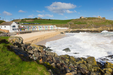 Poster - Porthgwidden beach St Ives Cornwall England with beach huts