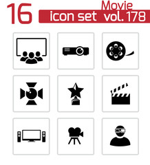 Wall Mural - vector black movie icons set