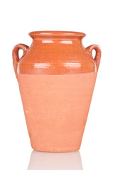 Ceramic pot over a white reflective background