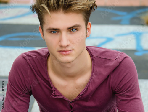 Handsome Blond Young Man Blue Eyes Looking At Camera Buy This