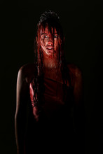 Scary Woman Dripping In Blood Wearing Prom Dress